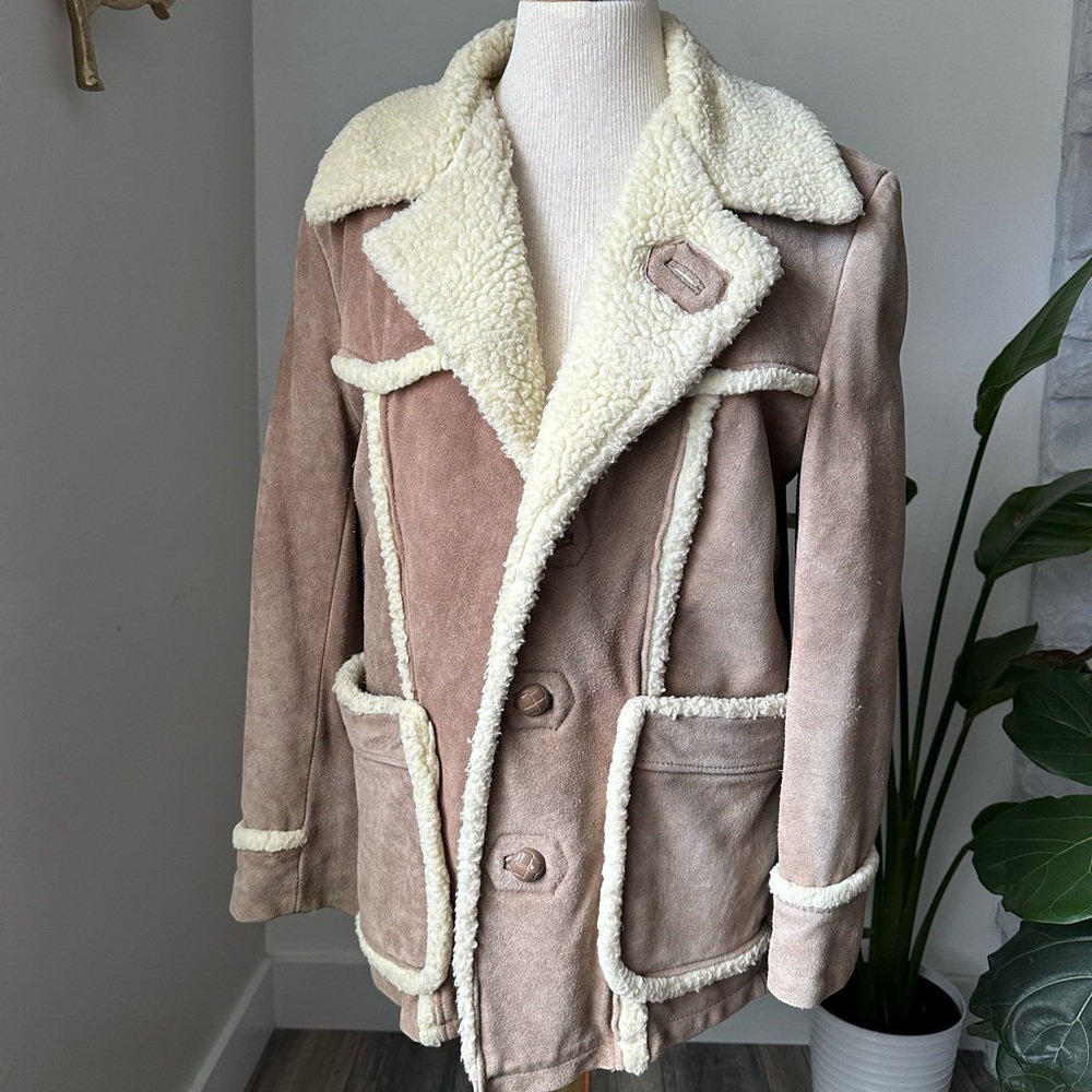 Genuine Suede Leather Barn Jacket w Sherpa collar